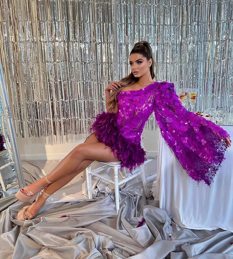 Thumbnail: Purple Sequined Feather One-Shoulder Dress