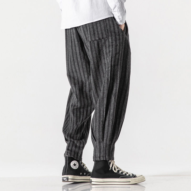 Thumbnail: Striped Wool Fleece Thickened Pants