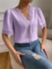 Floral Lace V-Neck Chiffon Blouse