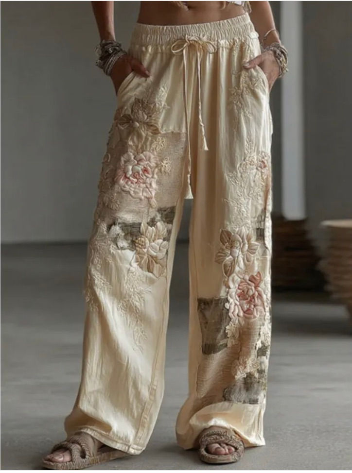 Thumbnail: L’Aube Bohémienne – Womens Retro Wide-Leg Pants