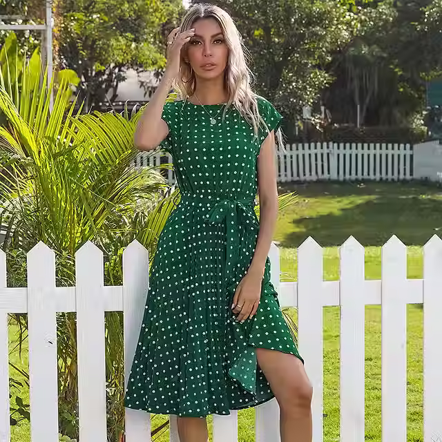 Polka Dot Bandage Pleated Midi Dress