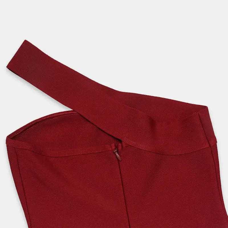 Thumbnail: Irregular One-Shoulder Burgundy Midi Dress