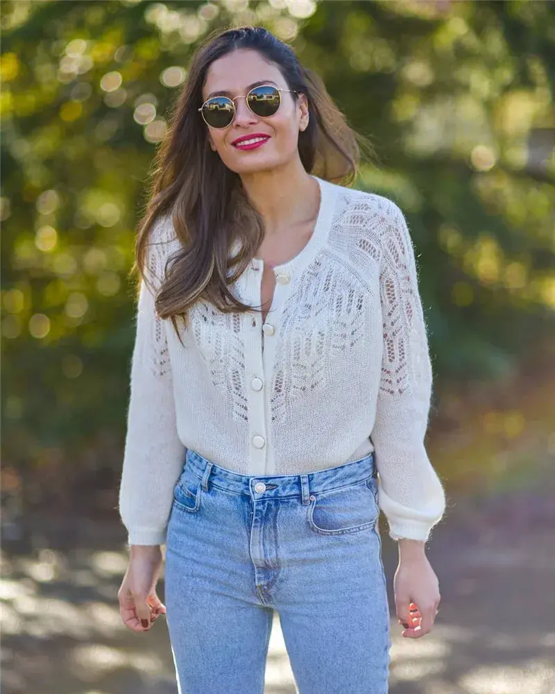 Thumbnail: Hollow Crochet Button-Up Sweater
