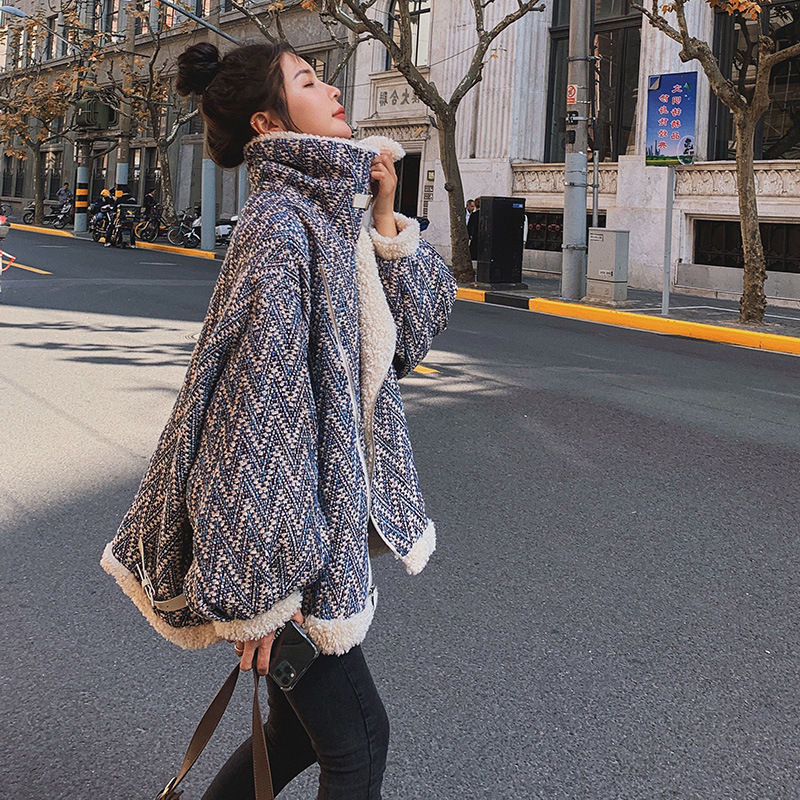 Thumbnail: Houndstooth Padded Coat with Lamb Plush