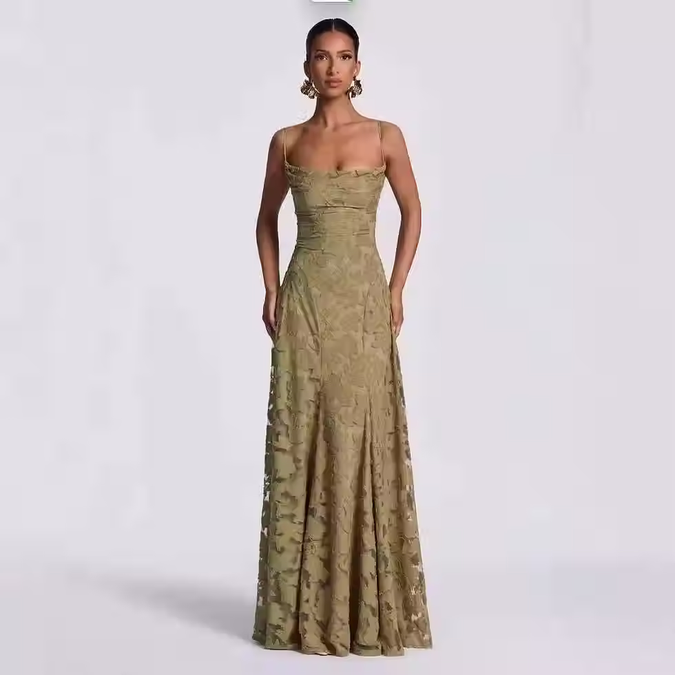 Thumbnail: Floral Jacquard Slim-Fit Maxi Gown