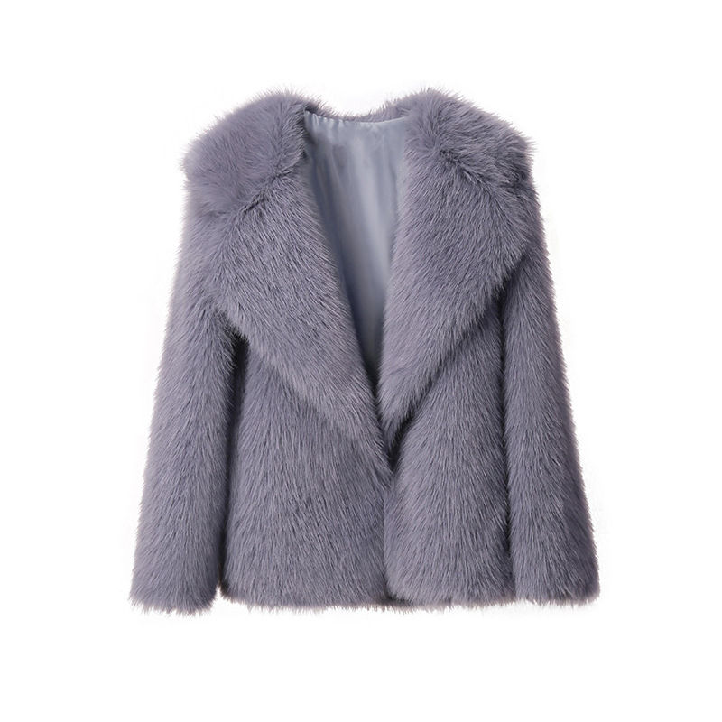 Thumbnail: Faux Fur Lapel Leather Coat