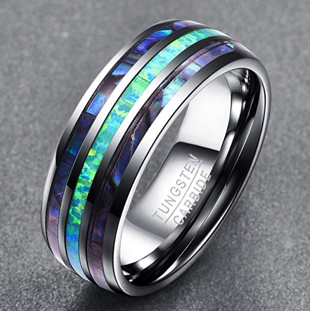 Thumbnail: AeroLux – 8mm Tungsten Carbide Opal Performance Wedding Band