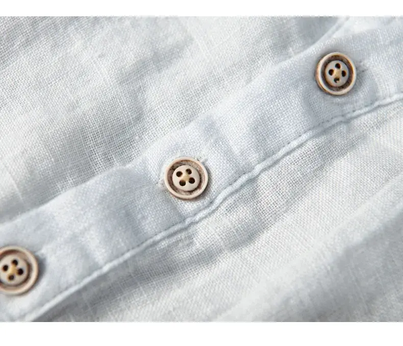 Thumbnail: Crumpled Linen Stand Collar Shirt