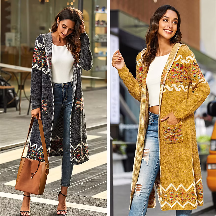 Jacquard Striped Boho Slit Cardigan