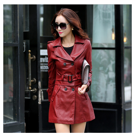 Thumbnail: 2-in-1 PU Leather Trench Coat