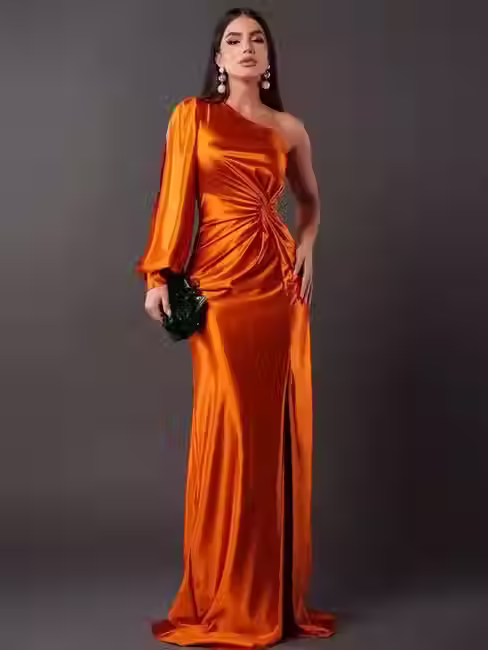 One-Shoulder Split Maxi Evening Dress