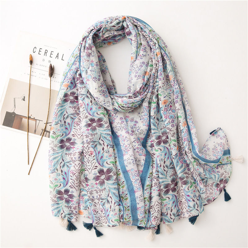 Thumbnail: Floral Cotton Linen Scarf