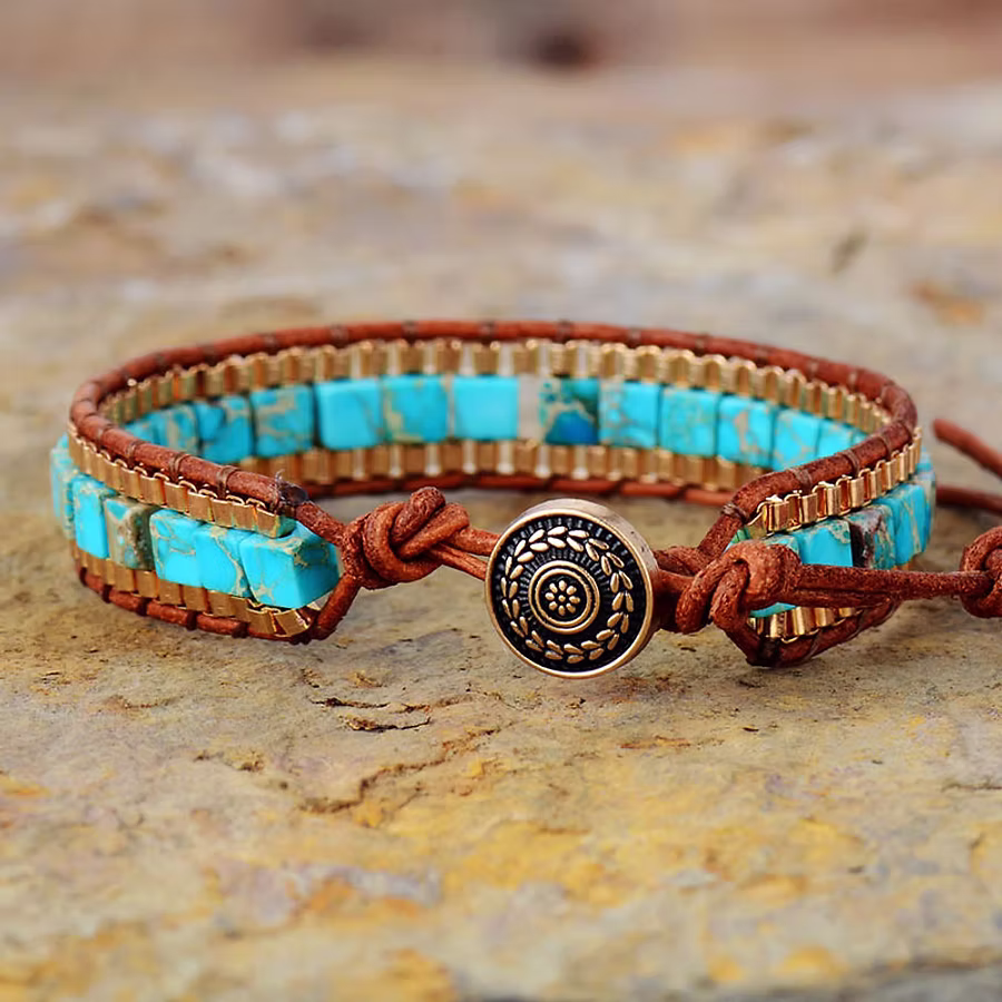 Imperial Stone Leather Bracelet