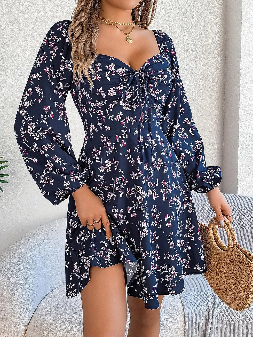Thumbnail: Floral Lantern Sleeve A-Line Dress