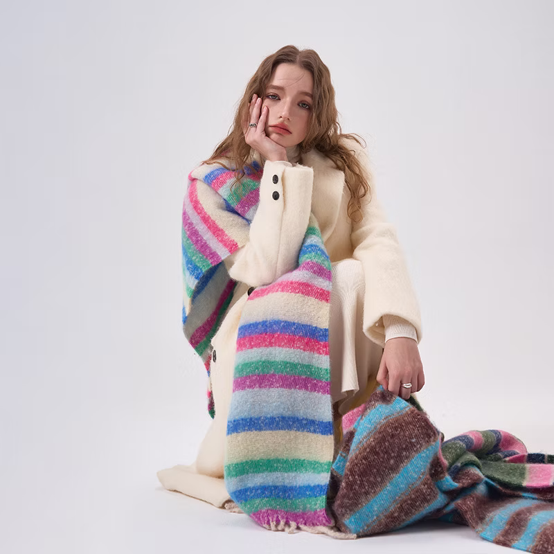 Rainbow Color Blocking Striped Soft Scarf