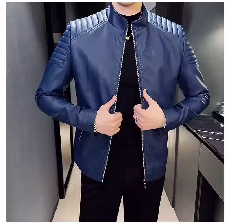 Thumbnail: The Parisian Profile – French Stand Collar Leather Jacket