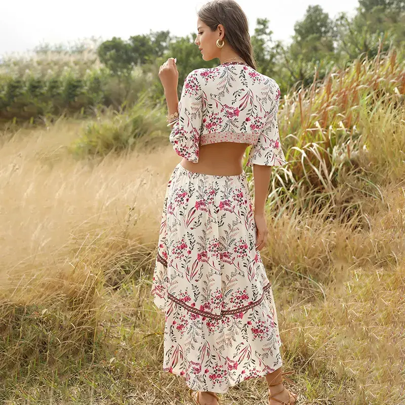 Thumbnail: WildBloom – Floral Rayon Hi-Low Boho Dress