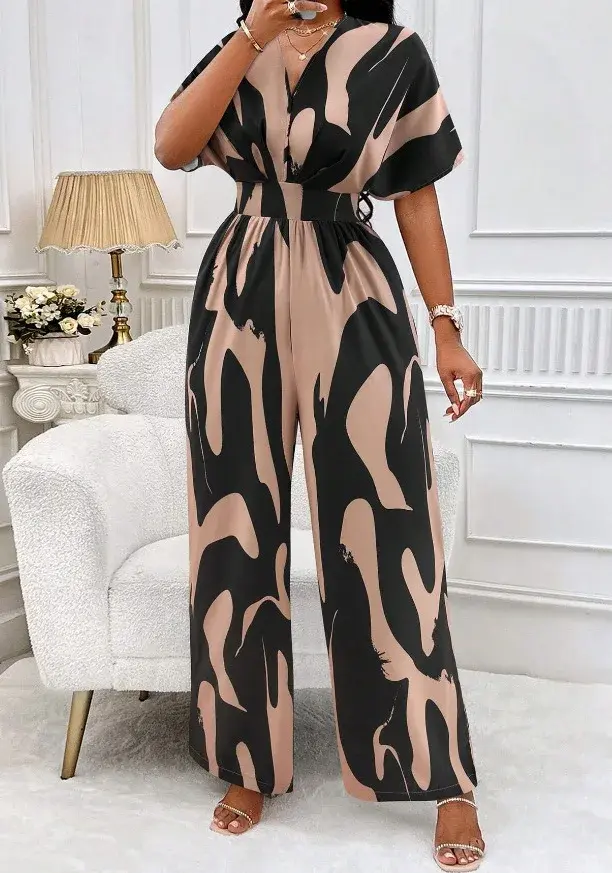 Thumbnail: V-Neck Loose Printed Long Jumpsuit