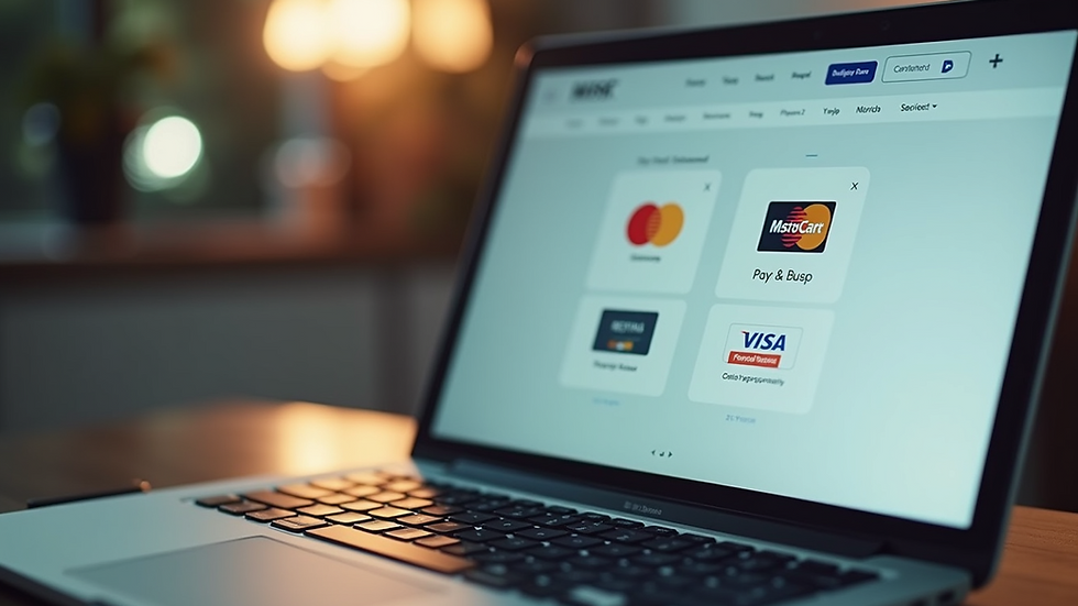 Eye-level view of a laptop displaying various online payment options