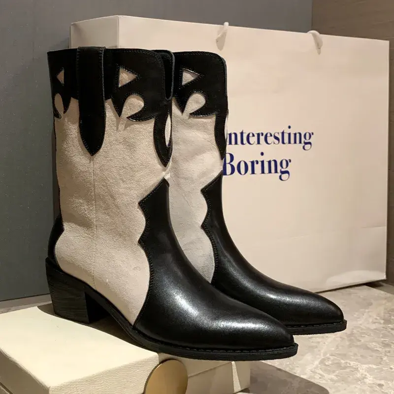 Thumbnail: The Retro Sculpt – Carved Square-Head Leather Boots