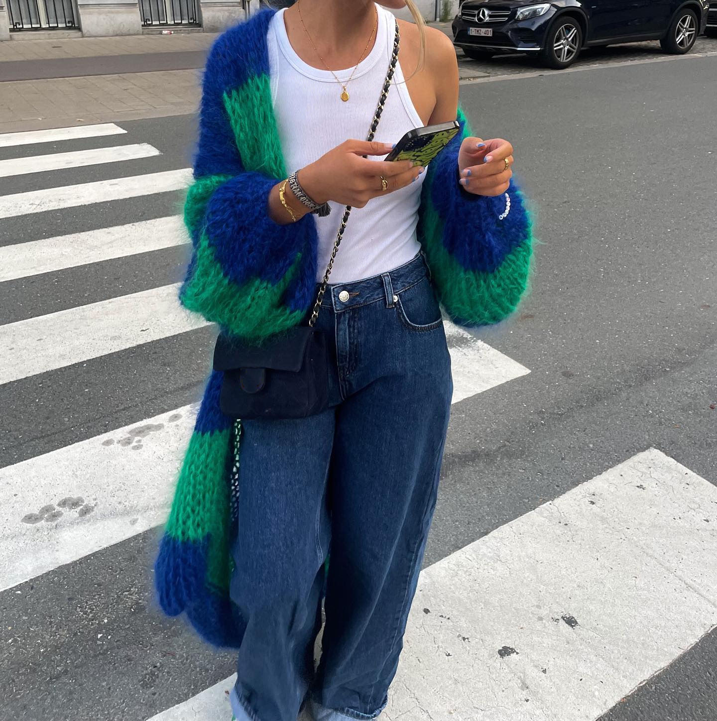 Contrast Color Stripes Large Sweater Coat