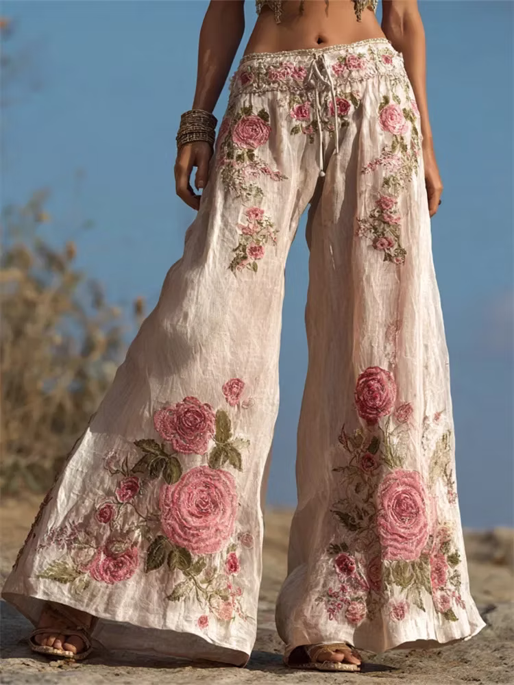 L’Aube Bohémienne – Womens Retro Wide-Leg Pants