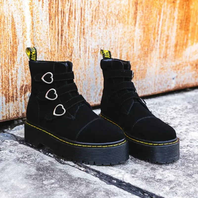 Thumbnail: The Kyoto Kiss – Love Buckle Deerskin Martin Ankle Boots 🌸🖤
