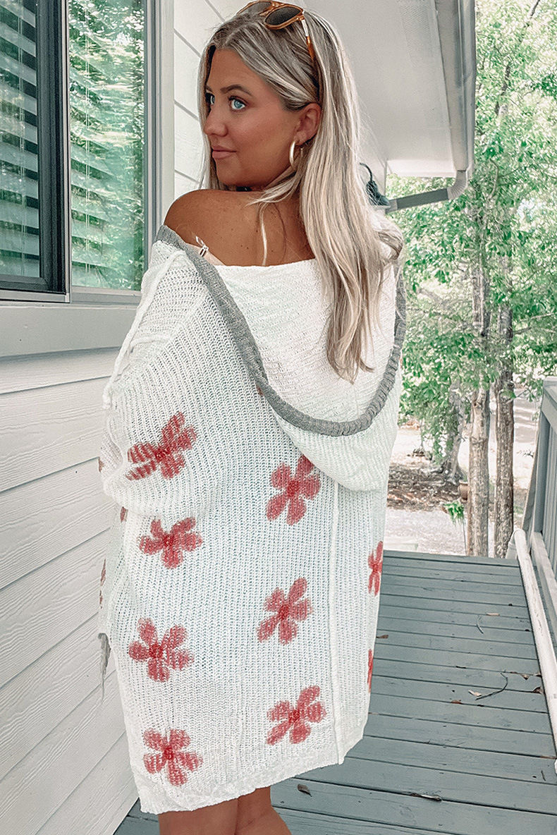 Thumbnail: Hooded Floral Knitwear Sweater