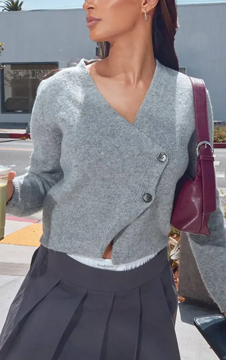 Thumbnail: Knit Asymmetric Button Cardigan