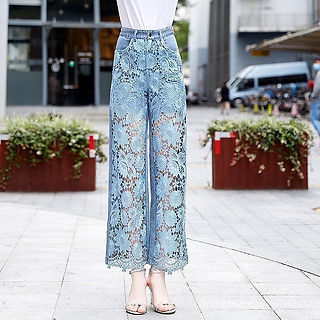 Elevate your style with BC Style & Crafts Lace Draping Denim Pants. Chic lace details meet denim comfort for a sophisticated look
