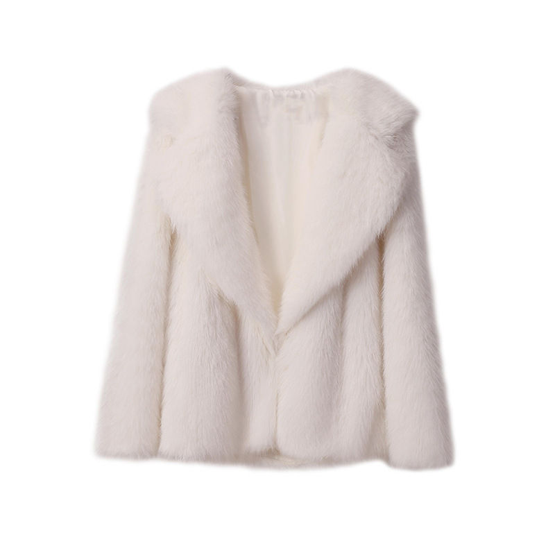 Thumbnail: Faux Fur Lapel Leather Coat
