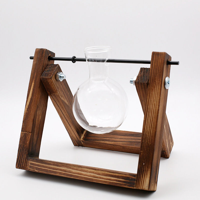 Thumbnail: Geometric Glass Vase with Wooden Stand