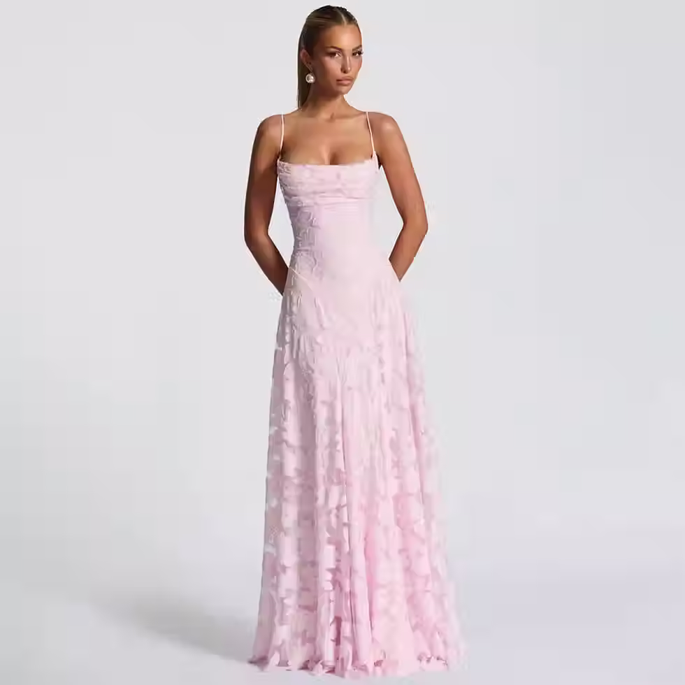 Thumbnail: Floral Jacquard Slim-Fit Maxi Gown