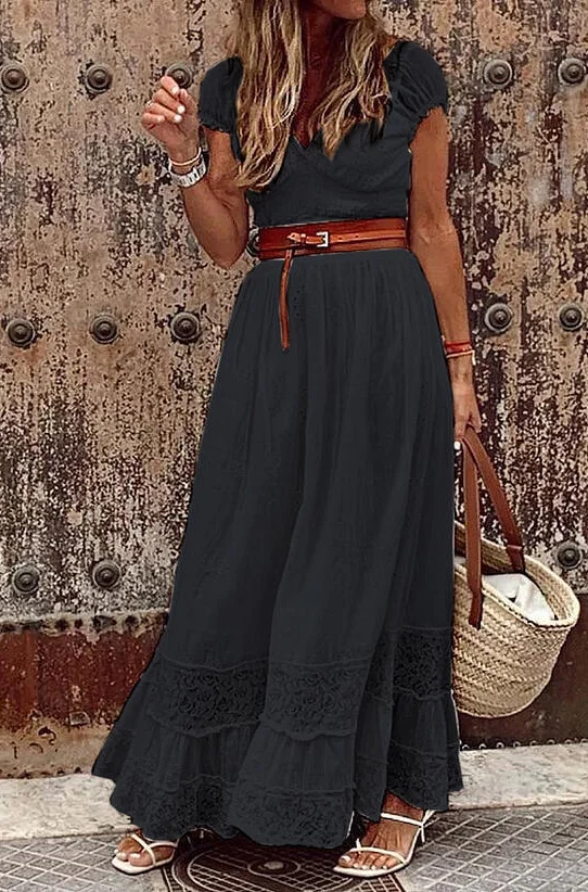 Radiate elegance in our Long Lace Stitching Elegant Long Skirt – a timeless and chic choice for a sophisticated and graceful look