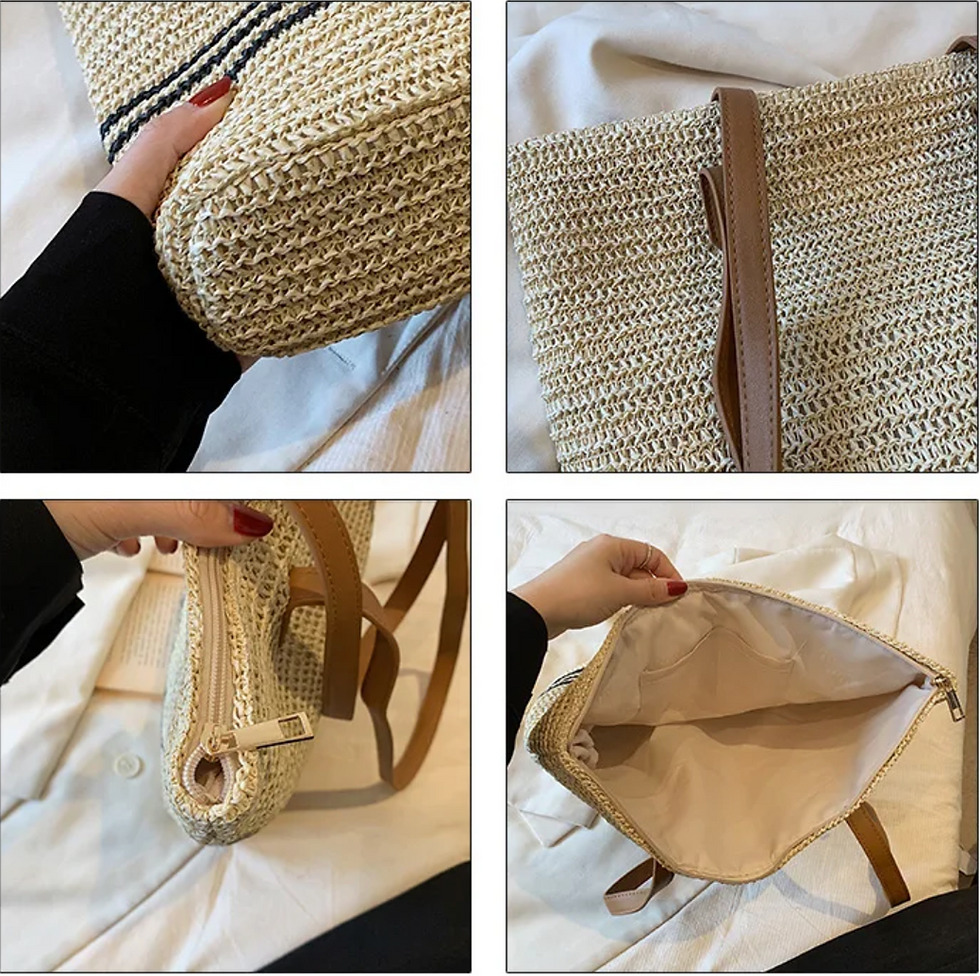 Thumbnail: AuraCoast – Striped Woven Straw Beach Tote