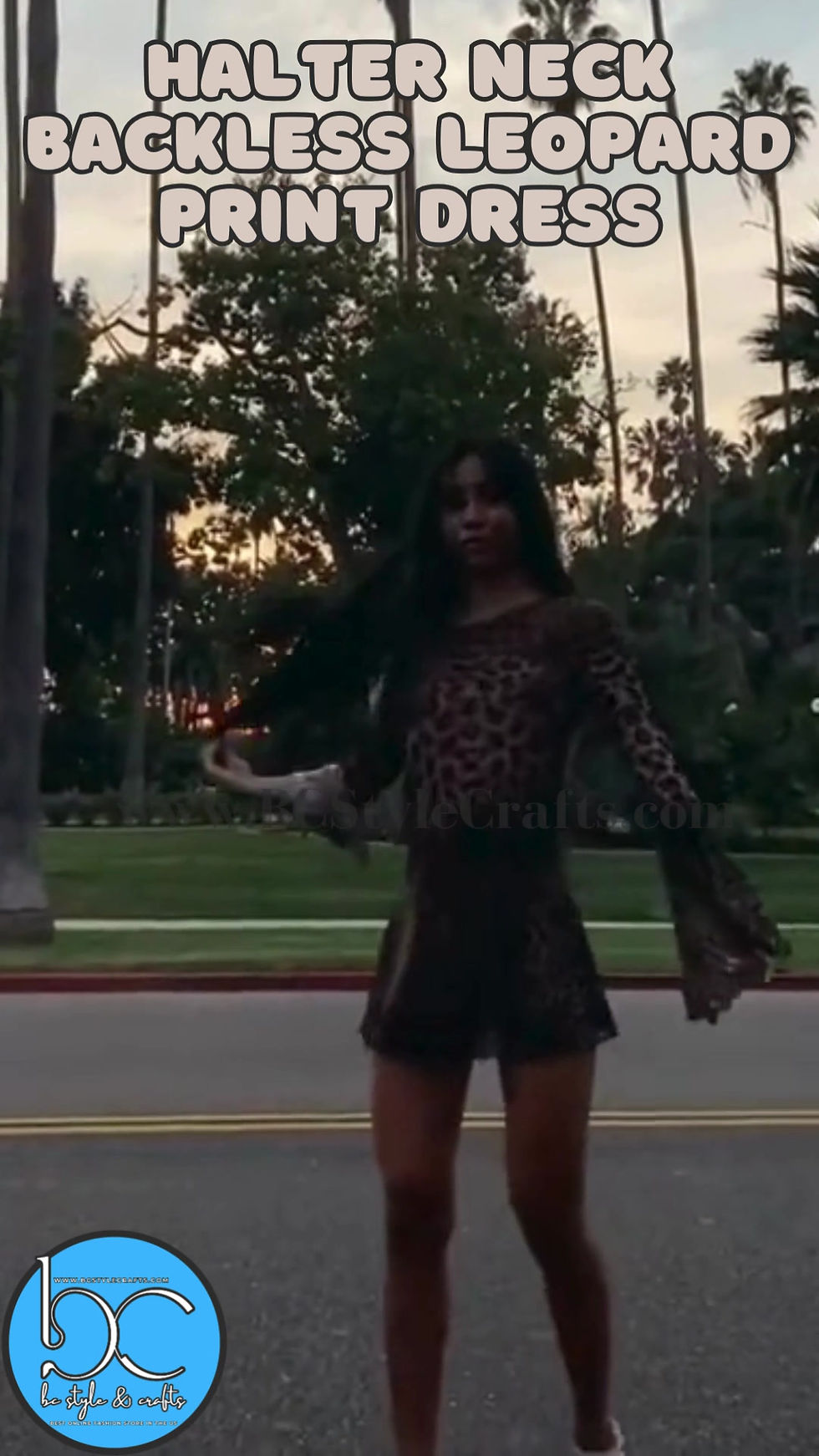 Thumbnail: Halter Neck Backless Leopard Print Dress