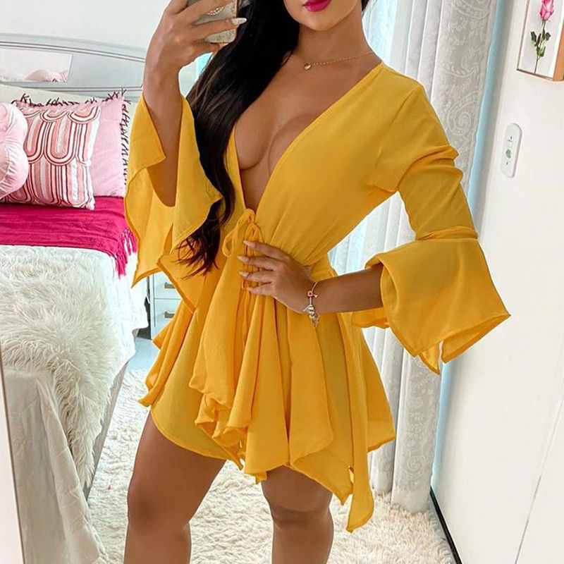Thumbnail: Deep V Tied Sleeve Two-Piece Set