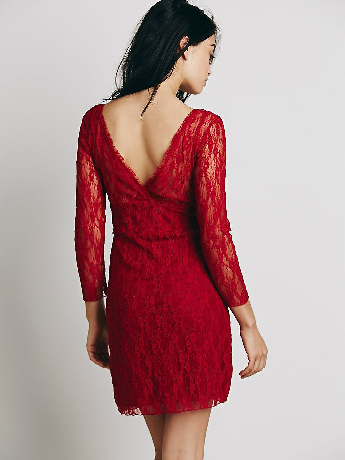Thumbnail: Lace V-Neck Slim Short Dress