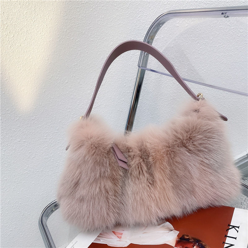 Thumbnail: Fox Fur Stitching Zipper Handbag