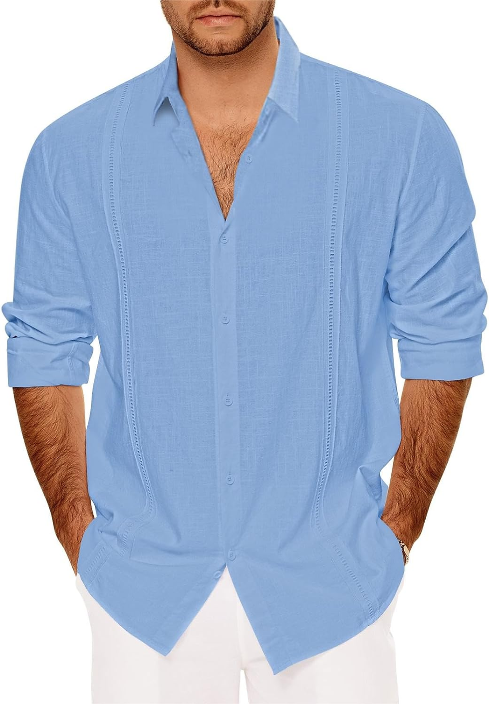 Thumbnail: Men's Premium Cotton-Linen Button-Down Shirt