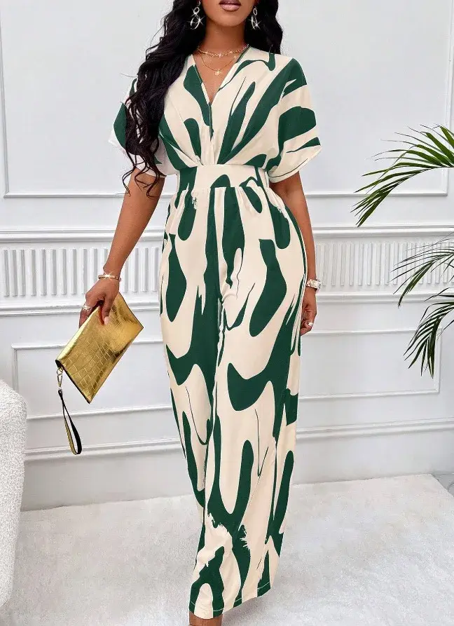 Thumbnail: V-Neck Loose Printed Long Jumpsuit