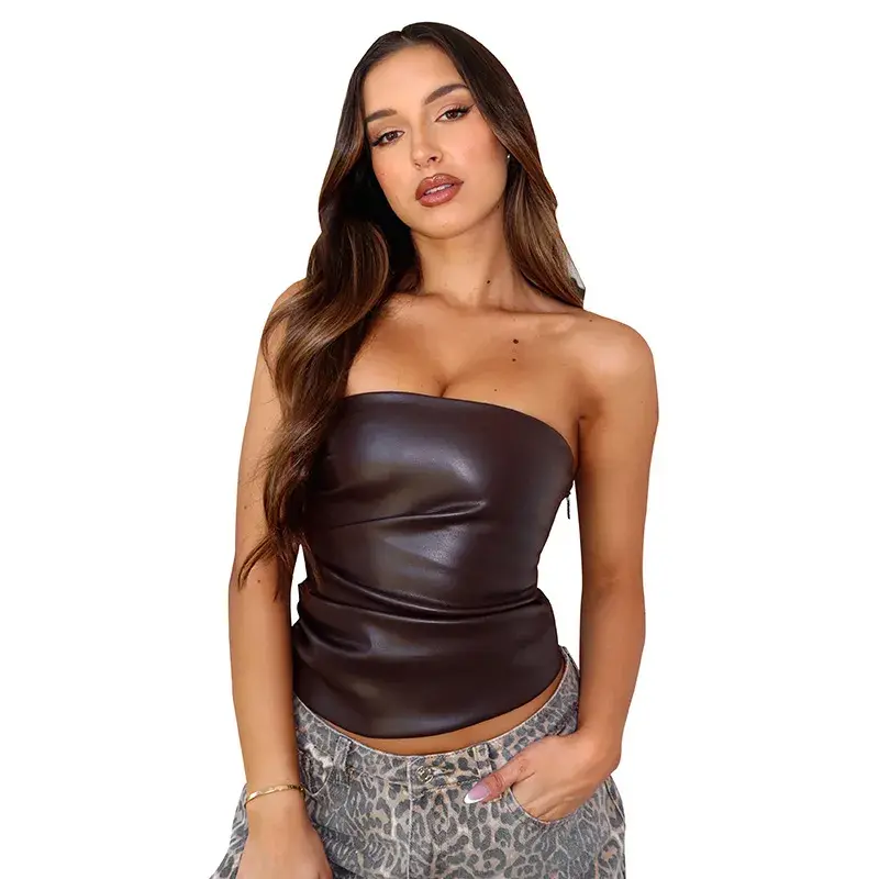 Thumbnail: AuraCore – Leather Ruched Corset Crop Top