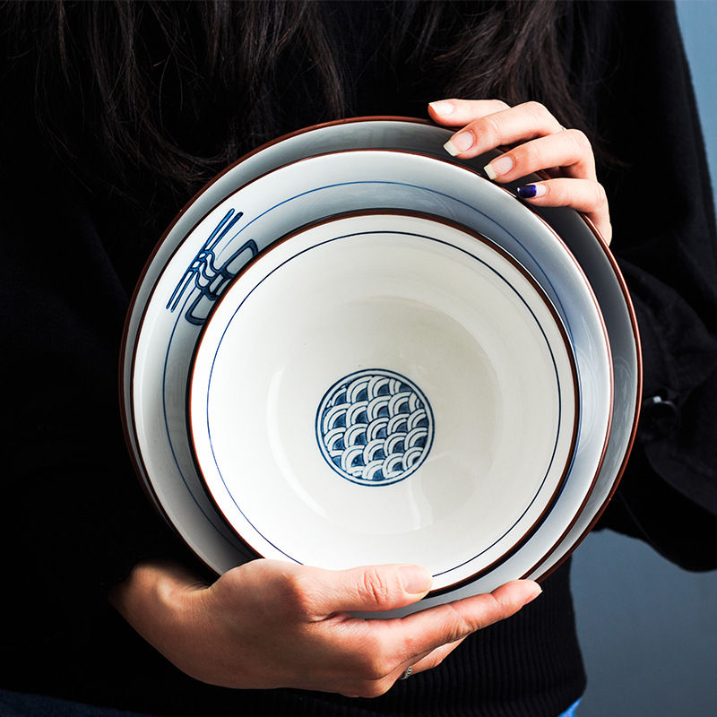 Thumbnail: Underglaze Porcelain Japanese Ribbed Noodle Bowl