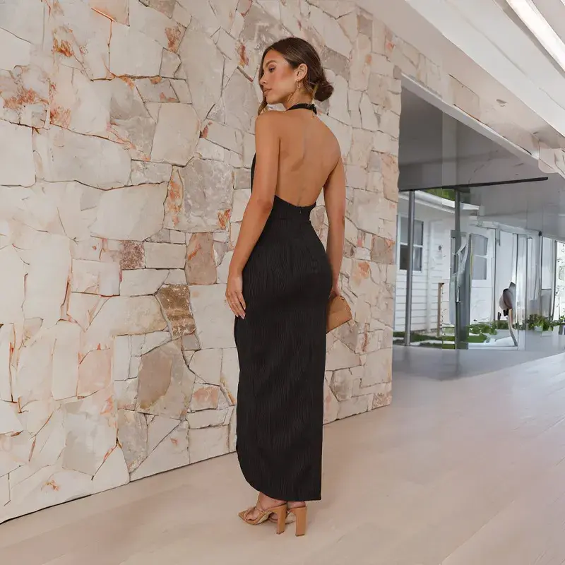 Thumbnail: Aura Velocity – Halter Split Backless Maxi Dress
