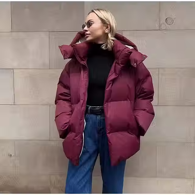 Fashion Coat with Removable Hood - Women’s Winter Warm Cotton Jacket