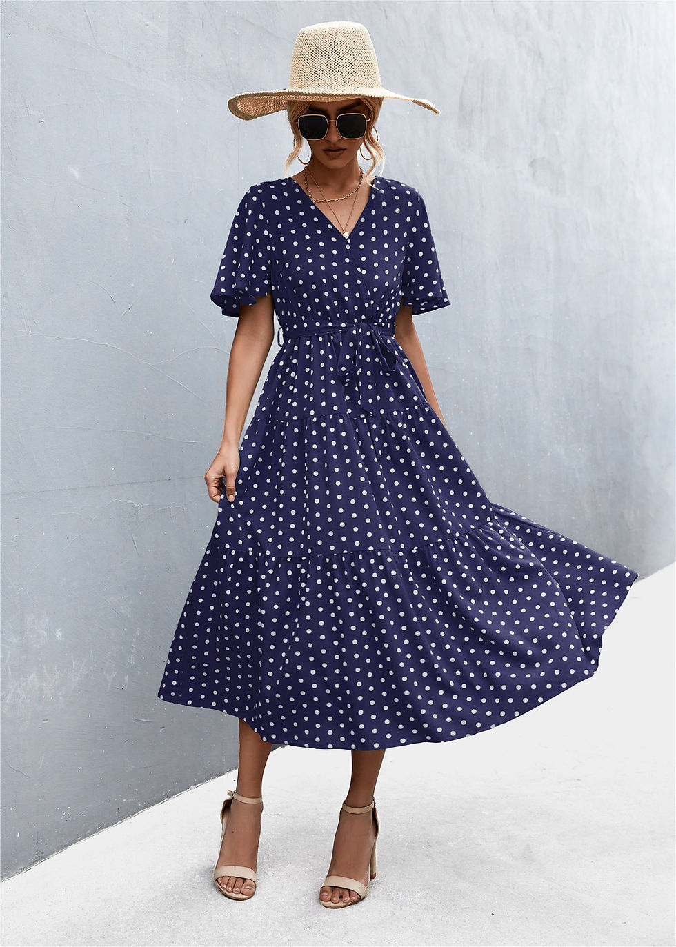 Thumbnail: V-Neck Polka Dot Floral Dress