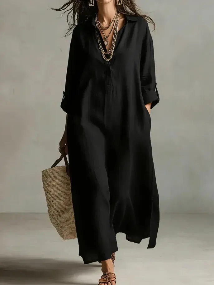 Thumbnail: Linen-Blend Shirt Maxi Dress