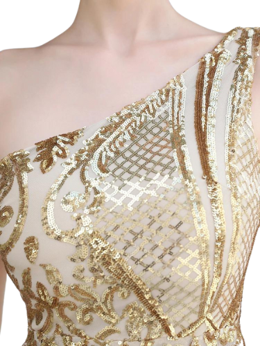 Thumbnail: Lace One Shoulder Tulle Mermaid Dress