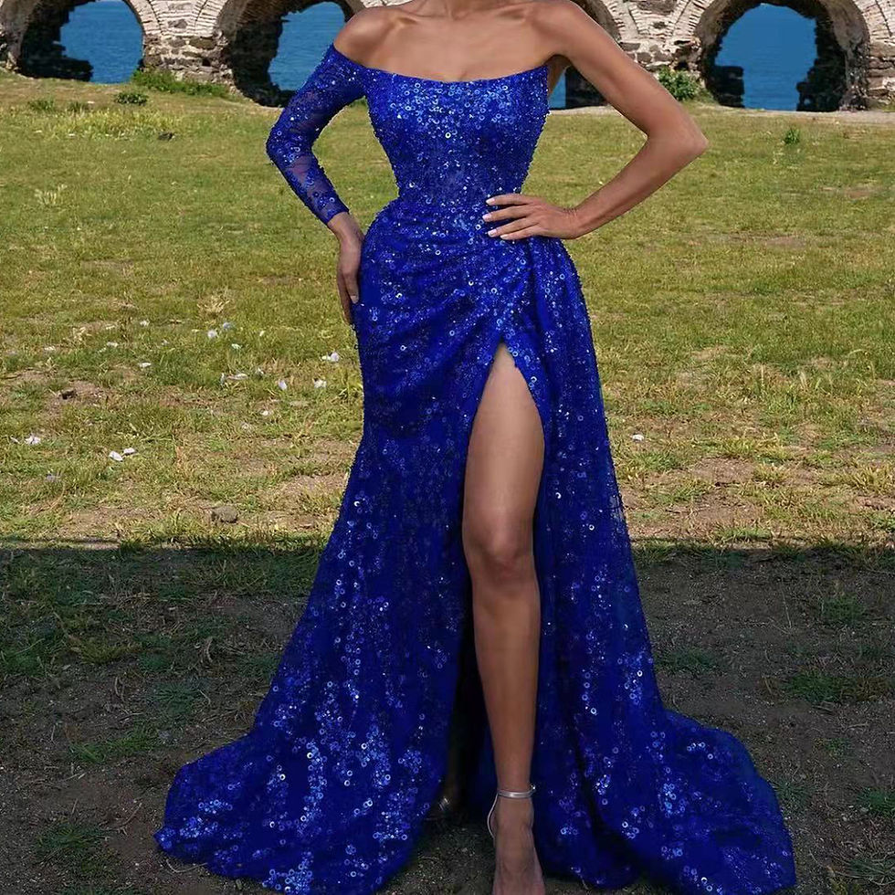 Thumbnail: Blue Sequined Tube Top Evening Dress