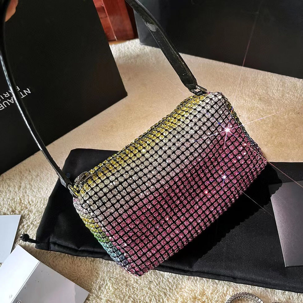 Thumbnail: AuraGlint – Small Rhinestone Satin Square Bag
